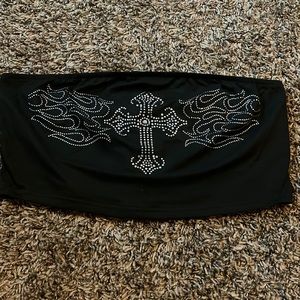 black tube top with rhinestone design